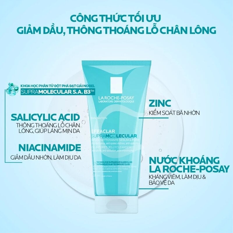 Gel Rửa Mặt La Roche-Posay Giảm Dầu, Thông Thoáng Lỗ Chân Lông Laboratoire Dermatologique Effaclar Supramolecular Oil & Pores Jelly Cleanser