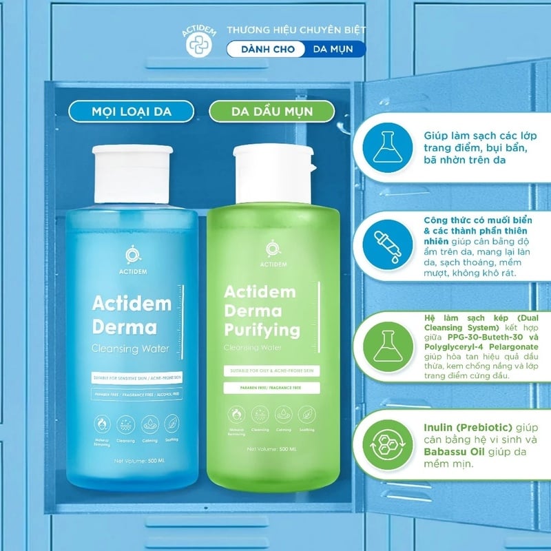Nước Tẩy Trang Dành Cho Da Dầu Mụn Actidem Derma Cleansing Water 500ml