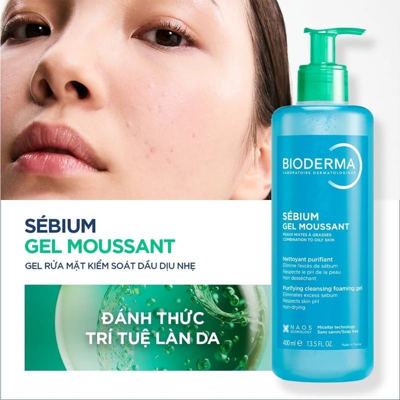 Gel Rửa Mặt Bioderma Ngăn Ngừa Mụn Cho Da Dầu Sebium Gel Moussant