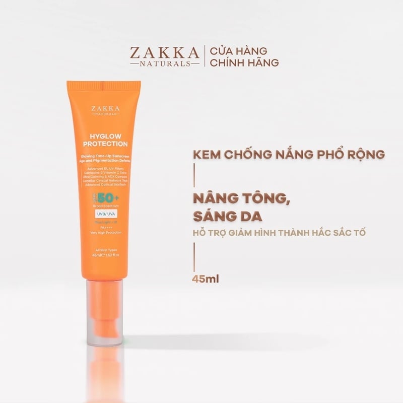 thegioiskinfood.com - Kem Chống Nắng Phổ Rộng Nâng Tông Sáng Da Zakka Naturals Hyglow Protection Glowing Tone-Up Sunscreen Age and Pigmentation Defense 45ml