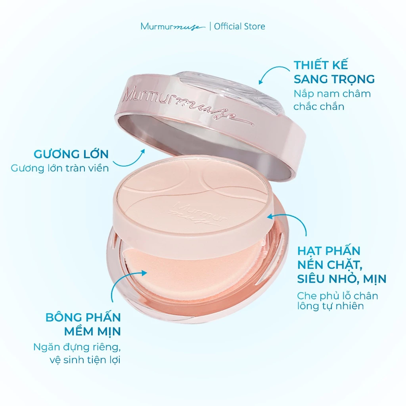 Phấn Phủ Nén, Mỏng Nhẹ, Che Phủ Tốt, Kiềm Dầu Murmurmuse Light and Transparent Pressed Powder 8g