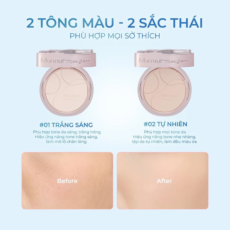 Phấn Phủ Nén, Mỏng Nhẹ, Che Phủ Tốt, Kiềm Dầu Murmurmuse Light and Transparent Pressed Powder 8g