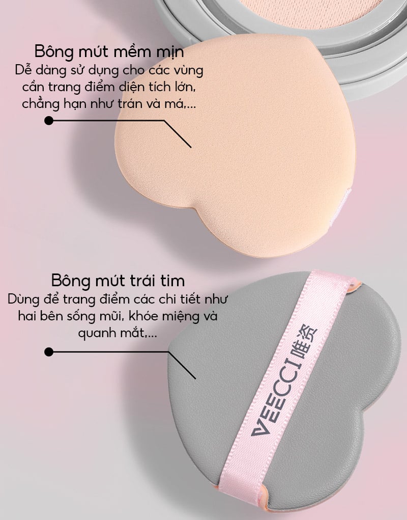 thegioiskinfood.com - Phấn Nước Cấp Ẩm, Kiềm Dầu, Lâu Trôi VEECCI Essence Lock Makeup Mesh Cushion Cream 10g