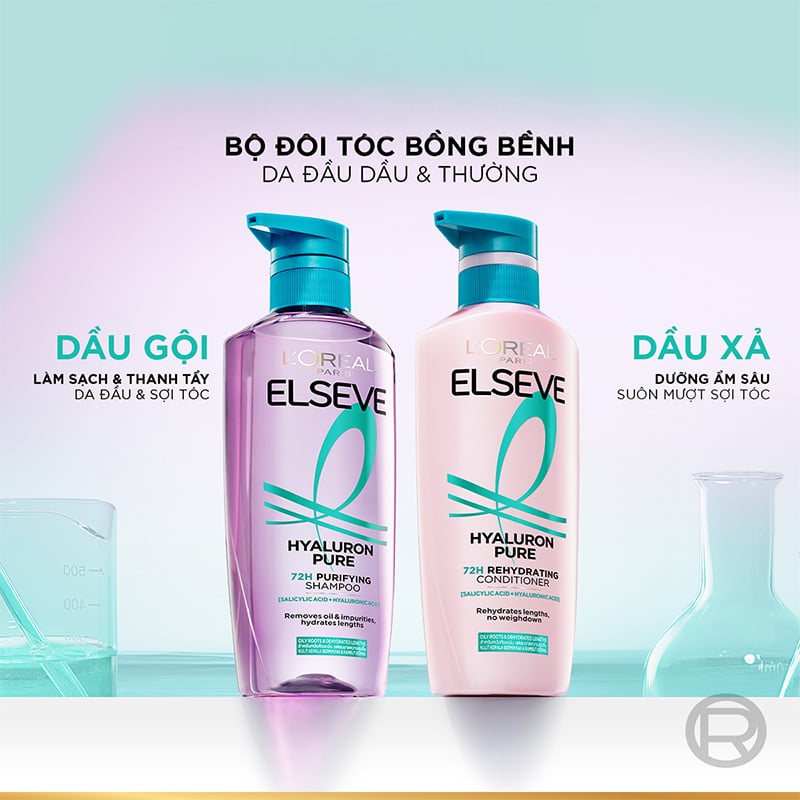 thegioiskinfood.com - Dầu Gội, Dầu Xả Dưỡng Tóc Phồng Bồng Bềnh Cho Da Đầu Dầu & Thường L'oreal Elseve Hyaluron Pure 72H
