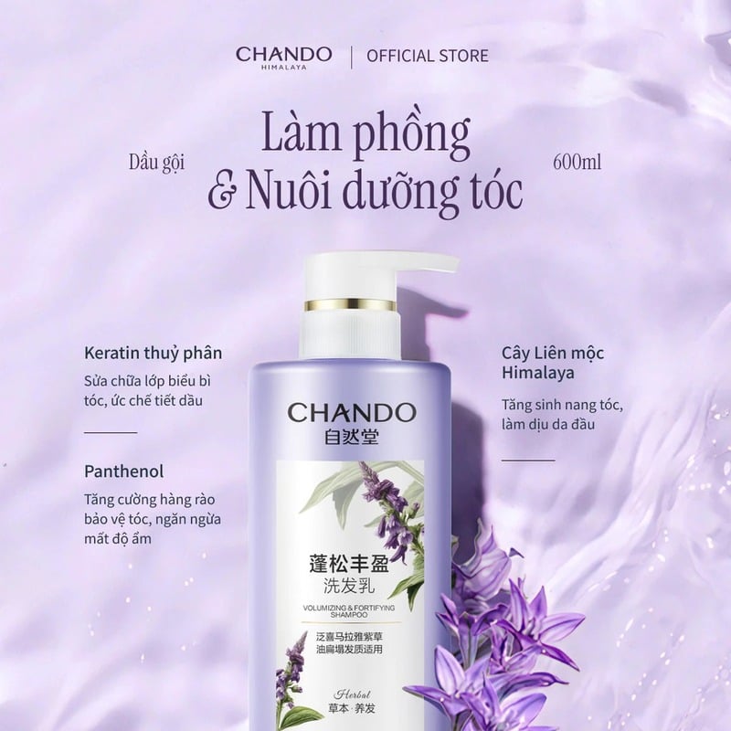 thegioiskinfood.com - Dầu Gội Chando Himalaya Volumizing & Fortifying Shampoo 600ml - Làm phồng, nuôi dưỡng tóc dày và chắc khỏe