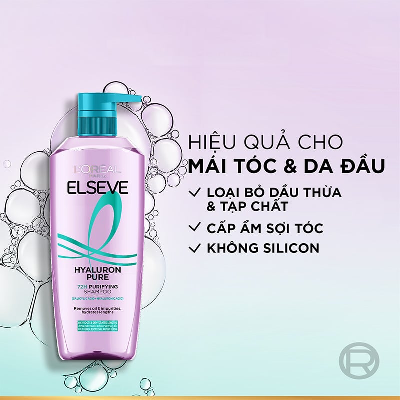 thegioiskinfood.com - Dầu Gội, Dầu Xả Dưỡng Tóc Phồng Bồng Bềnh Cho Da Đầu Dầu & Thường L'oreal Elseve Hyaluron Pure 72H