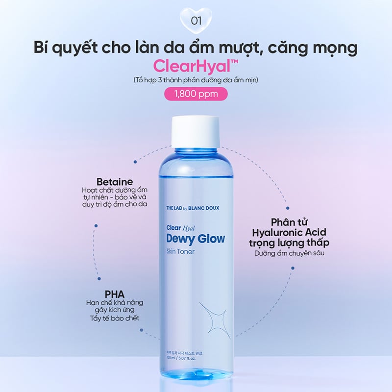 thegioiskinfood.com - Nước Hoa Hồng Dưỡng Ẩm The Lab Clear Hyal Dewy Glow Skin Toner 150ml