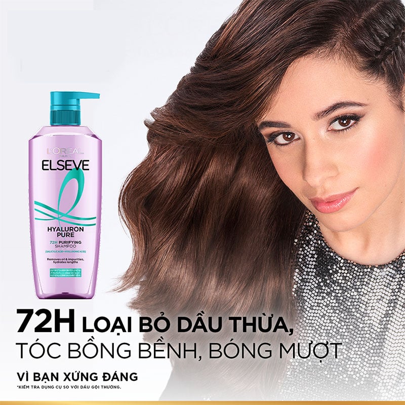 thegioiskinfood.com - Dầu Gội, Dầu Xả Dưỡng Tóc Phồng Bồng Bềnh Cho Da Đầu Dầu & Thường L'oreal Elseve Hyaluron Pure 72H