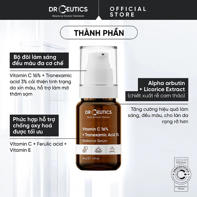 thegioiskinfood.com - Serum DrCeutics Hỗ Trợ Sáng Da, Làm Đều Màu Da, Giảm Nếp Nhăn DrCeutics Vitamin C 16% + Tranexamic acid 3%