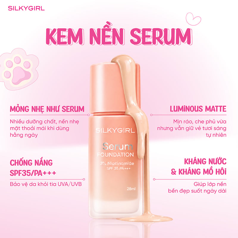 Kem Nền Dưỡng Da Che Phủ Lâu Trôi Silkygirl Serum Foundation 28ml