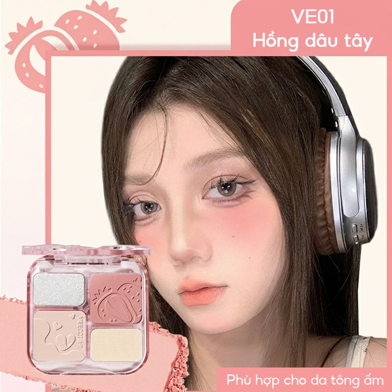 thegioiskinfood.com - Bảng Phấn Má Hồng & Bắt Sáng 4 Trong 1 VEECCI Easy Blend Face Contouring Palette VE01