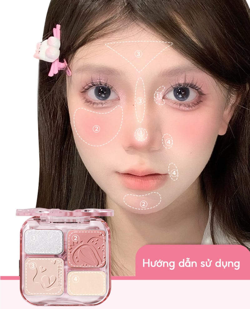 thegioiskinfood.com - Bảng Phấn Má Hồng & Bắt Sáng 4 Trong 1 VEECCI Easy Blend Face Contouring Palette VE01