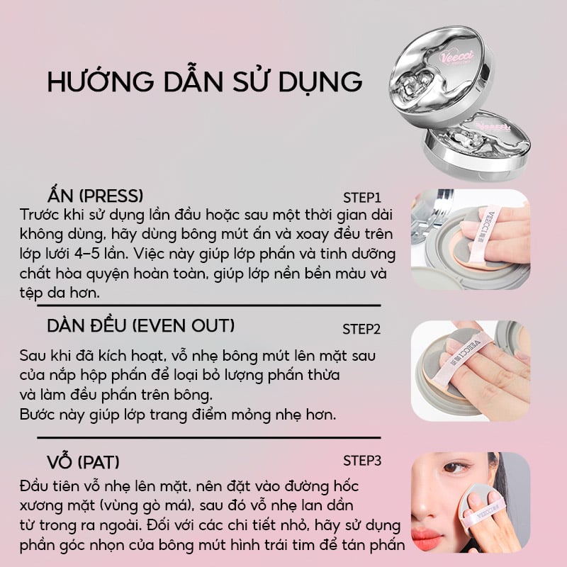 thegioiskinfood.com - Phấn Nước Cấp Ẩm, Kiềm Dầu, Lâu Trôi VEECCI Essence Lock Makeup Mesh Cushion Cream 10g