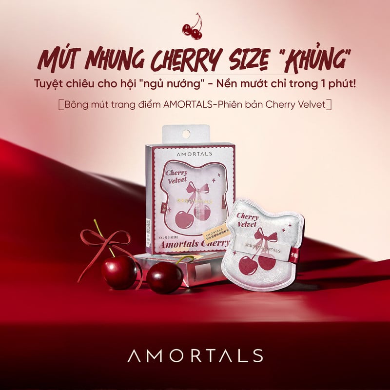 Bông Mút Trang Điểm Mềm Mịn Amortals Cherry Series Velvet Sweetheart Puff XXL 1pcs