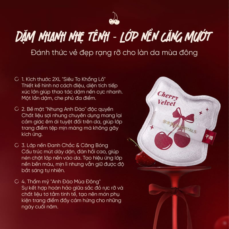 Bông Mút Trang Điểm Mềm Mịn Amortals Cherry Series Velvet Sweetheart Puff XXL 1pcs