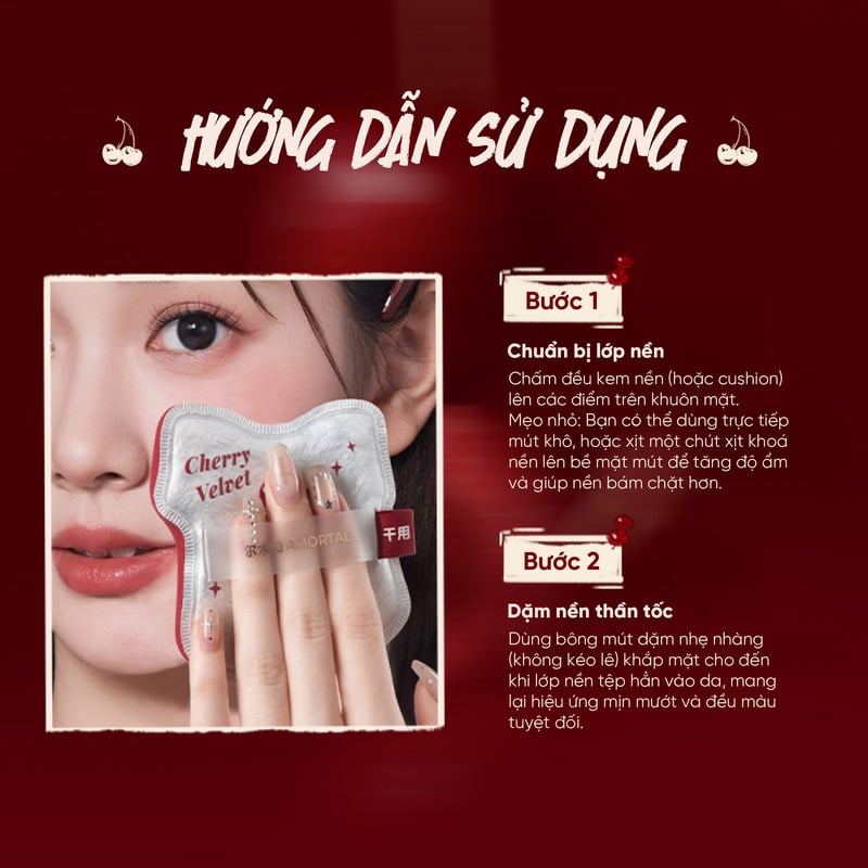 Bông Mút Trang Điểm Mềm Mịn Amortals Cherry Series Velvet Sweetheart Puff XXL 1pcs