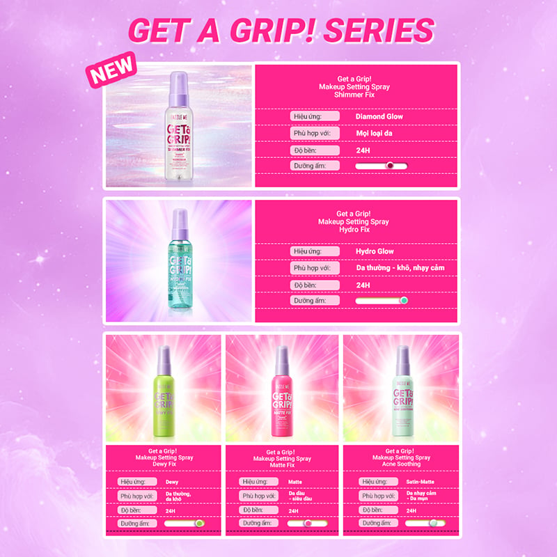 thegioiskinfood.com - Xịt Khóa Nền DAZZLE ME Cố Định Trang Điểm Lâu Trôi Get A Grip Makeup Setting Spray 60ml