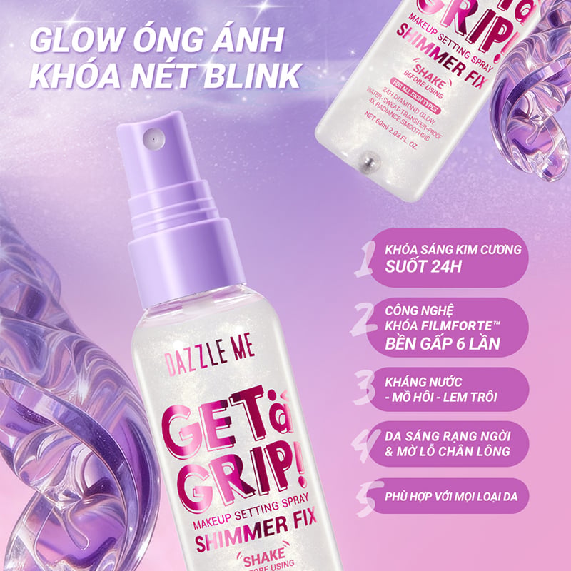 thegioiskinfood.com - Xịt Khóa Nền DAZZLE ME Cố Định Trang Điểm Lâu Trôi Get A Grip Makeup Setting Spray 60ml