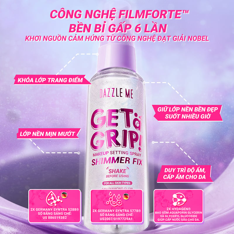 thegioiskinfood.com - Xịt Khóa Nền DAZZLE ME Cố Định Trang Điểm Lâu Trôi Get A Grip Makeup Setting Spray 60ml