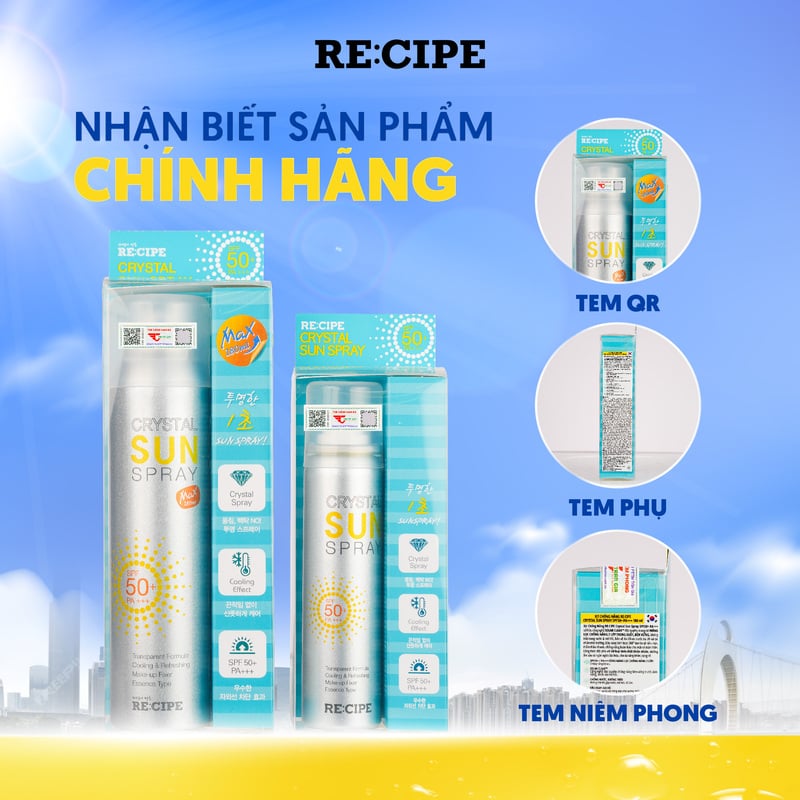 Xịt Chống Nắng Recipe Crystal Sun Spray SPF50+ PA+++