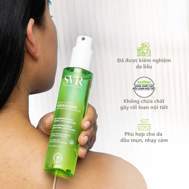 thegioiskinfood.com - Xịt Hỗ Trợ Giảm Mụn Lưng & Cơ Thể, Mờ Thâm Mụn SVR Sebiaclear Spray Corps 150ml