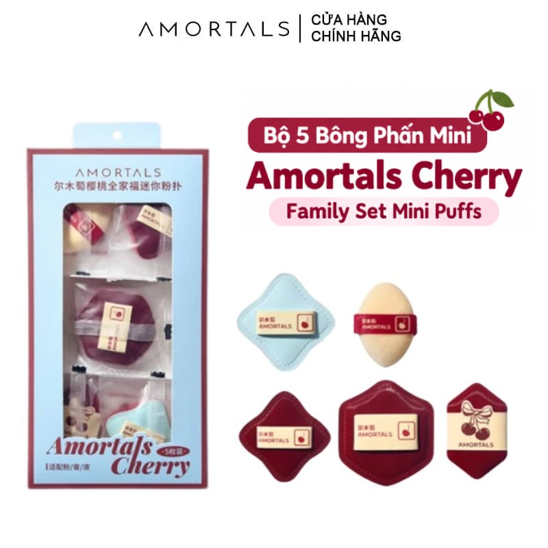Bộ Bông Phấn Mini Amortals Cherry Family Set Mini Puffs 5pcs
