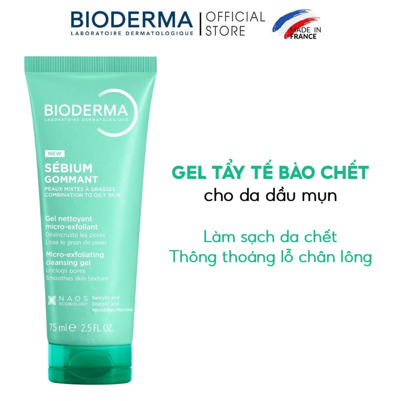 Gel Tẩy Tế Bào Chết Cho Da Dầu Mụn Bioderma Sébium Gommant 75ml
