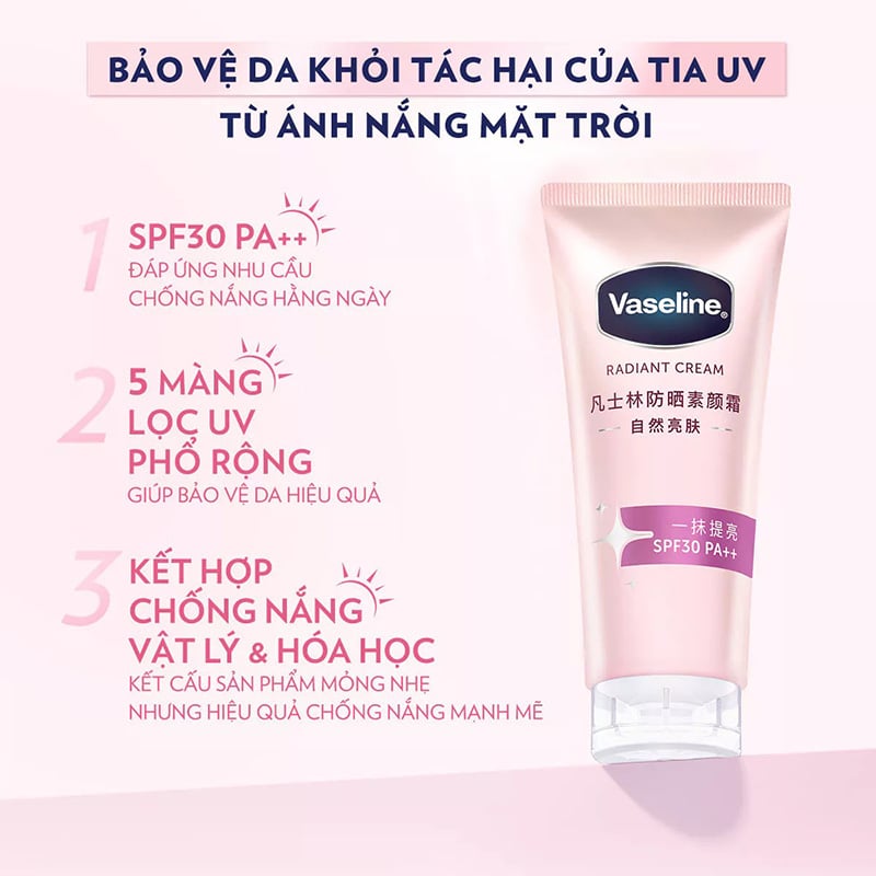 thegioiskinfood.com - Kem Dưỡng Sáng Da Nâng Tông&nbsp;Vaseline Healthy Bright Radiant Cream SPF30 PA++ 150g (chai hồng)