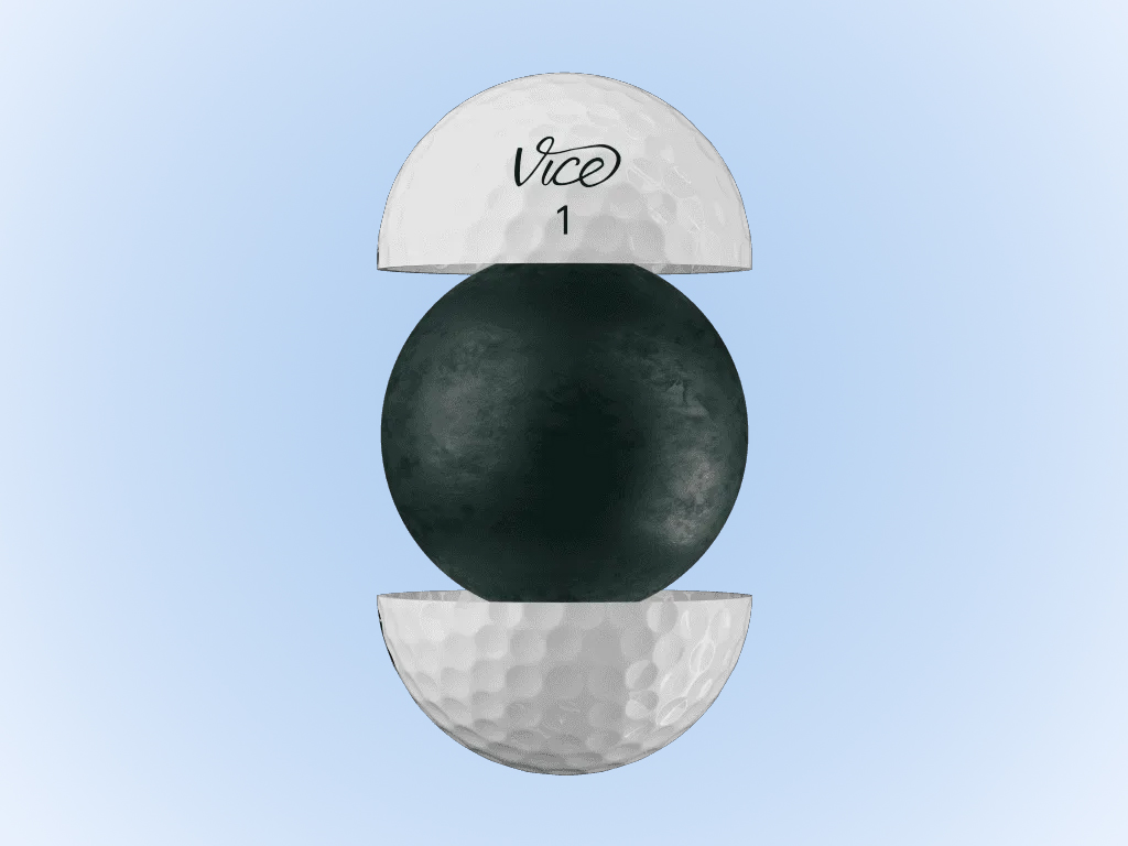 Ảnh minh họa cấu tạo 2 lớp của bóng golf Vice Drive White giúp tối ưu khoảng cách và tốc độ bay