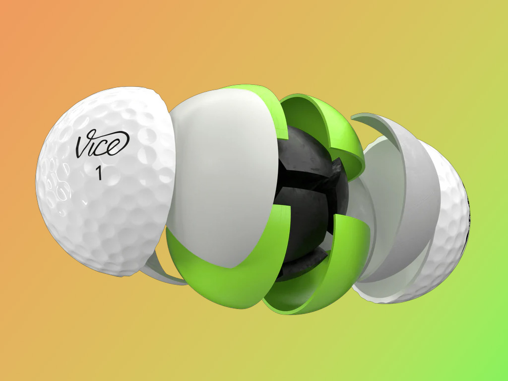 Lớp vỏ Cast Urethane siêu mỏng giúp bóng golf Vice Pro Plus shade tạo độ xoáy cao và kiểm soát xuất sắc quanh green.