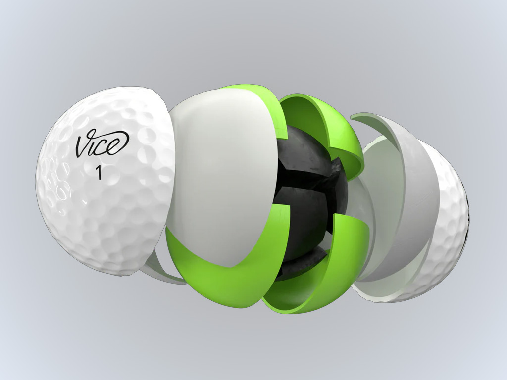 Lớp vỏ Cast Urethane siêu mỏng giúp bóng golf Vice Pro Plus White tạo độ xoáy cao và kiểm soát xuất sắc quanh green.