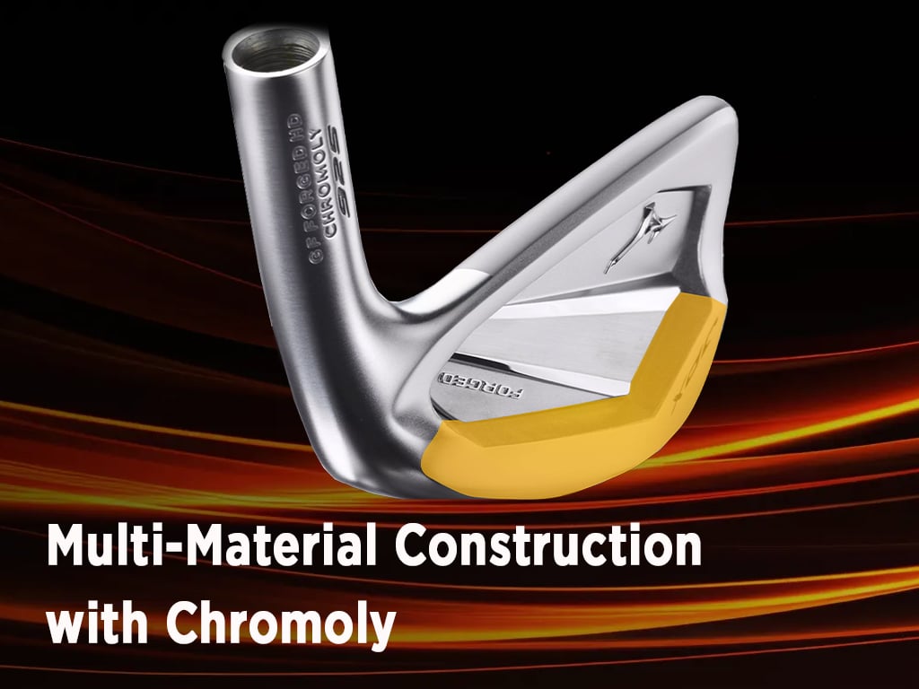Cấu trúc đa vật liệu với thép Chromoly 4120 rèn giúp kiểm soát độ sâu trọng tâm CG trên gậy sắt Mizuno JPX925 Forged