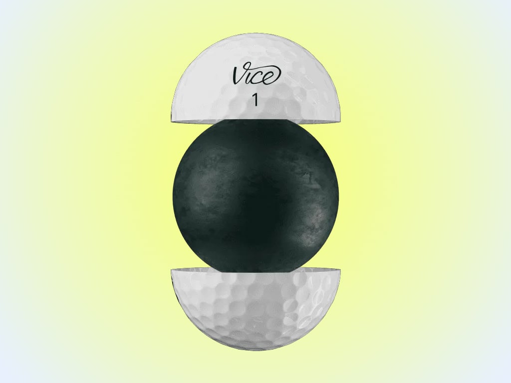 Ảnh minh họa cấu tạo 2 lớp của bóng golf Vice Drive yellow giúp tối ưu khoảng cách và tốc độ bay