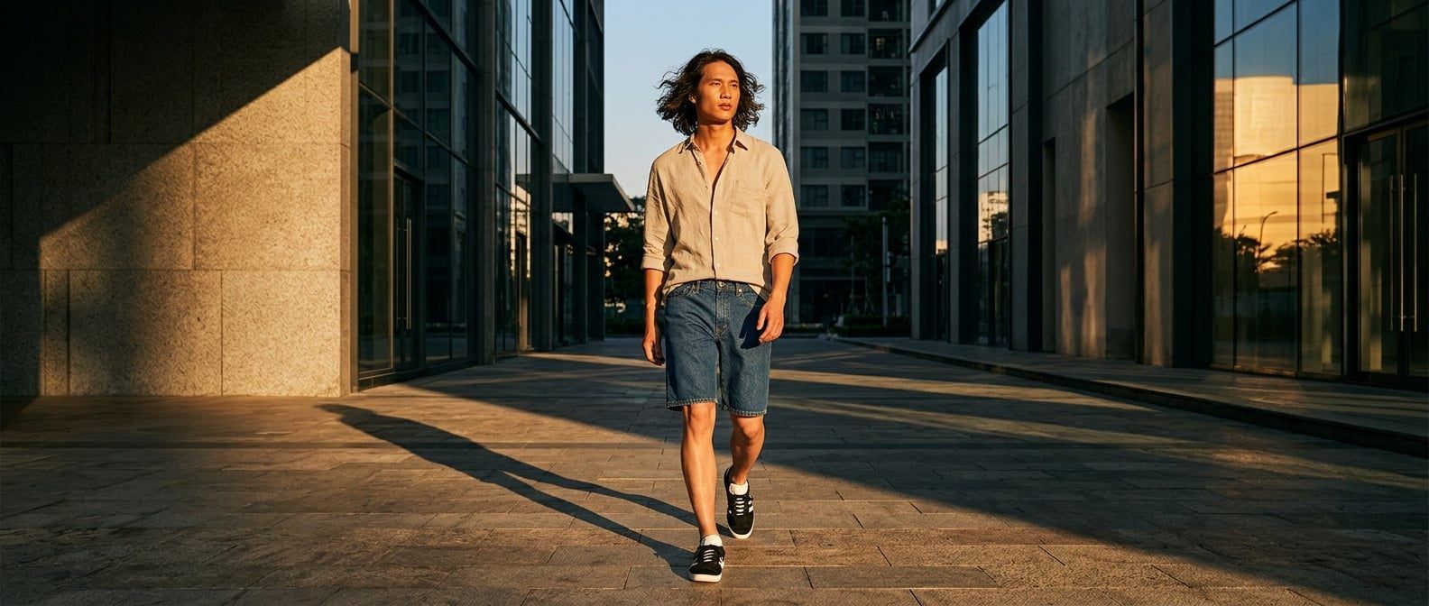 Bí Quyết Phối Quần Short Levi's 405 Chuẩn Gu Urban Casual Cho Nam Giới