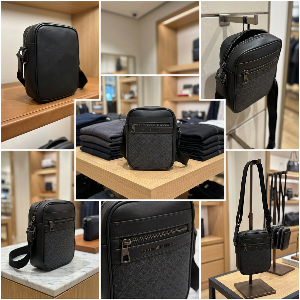 Ảnh thực tế tại ULA - Tommy Hilfiger - Túi đeo chéo nam TH Monogram Crossbody Reporter Bag