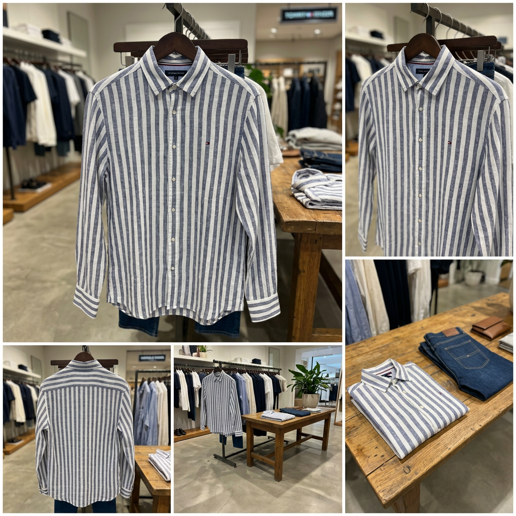 Ảnh thực tế tại ULA - Tommy Hilfiger - Áo sơ mi tay dài nam Regular Fit Stripe Linen Shirt