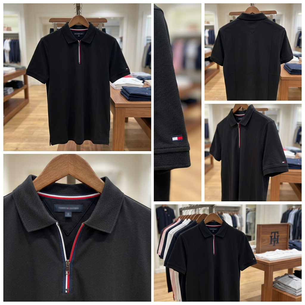 Ảnh thực tế tại ULA - Tommy Hilfiger - Áo polo tay ngắn nam Regular Signature Zip Placket Polo Shirt
