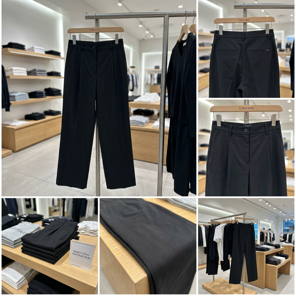 Ảnh thực tế tại ULA - Calvin Klein - Quần Kaki Dài Nữ Stretch Chino With Pleat Wide