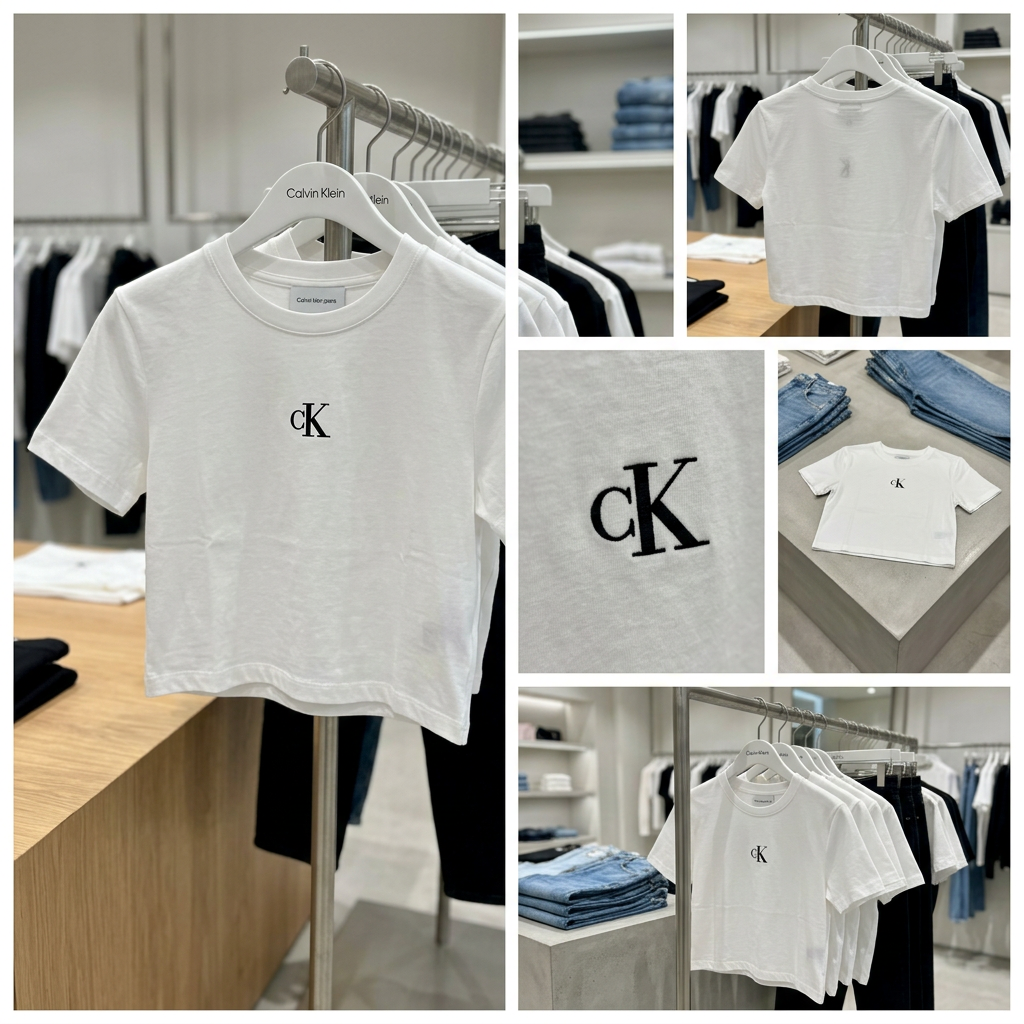Ảnh thực tế tại ULA - Calvin Klein - Áo Thun Tay Ngắn Nữ Logo Cropped Tee