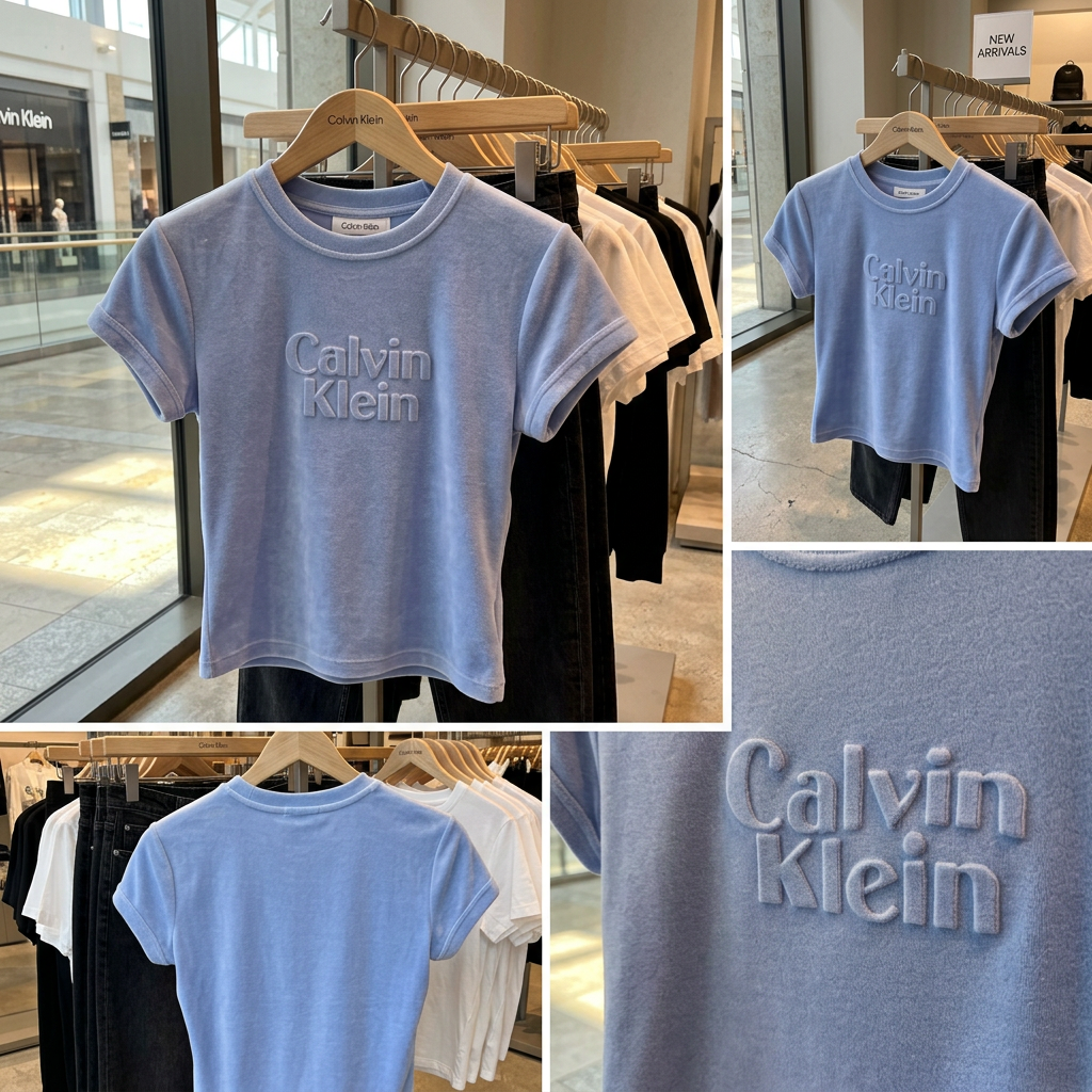 Ảnh thực tế tại ULA - Calvin Klein - Áo Thun Tay Ngắn Nữ Velour Embossed Logo Graphic Slim T-Shirt