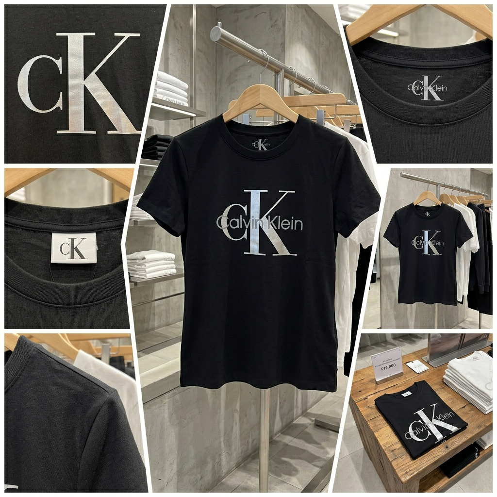 Ảnh thực tế tại ULA - Calvin Klein - Áo Thun Tay Ngắn Nữ Classic Monologo Metallic