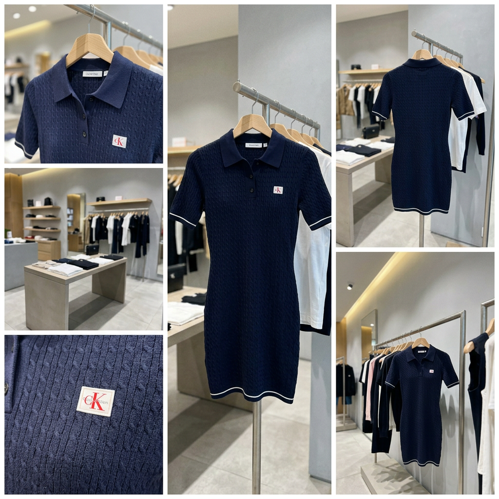 Ảnh thực tế tại ULA - Calvin Klein - Đầm Polo Nữ Micro Cable Knit Polo Mini Dress
