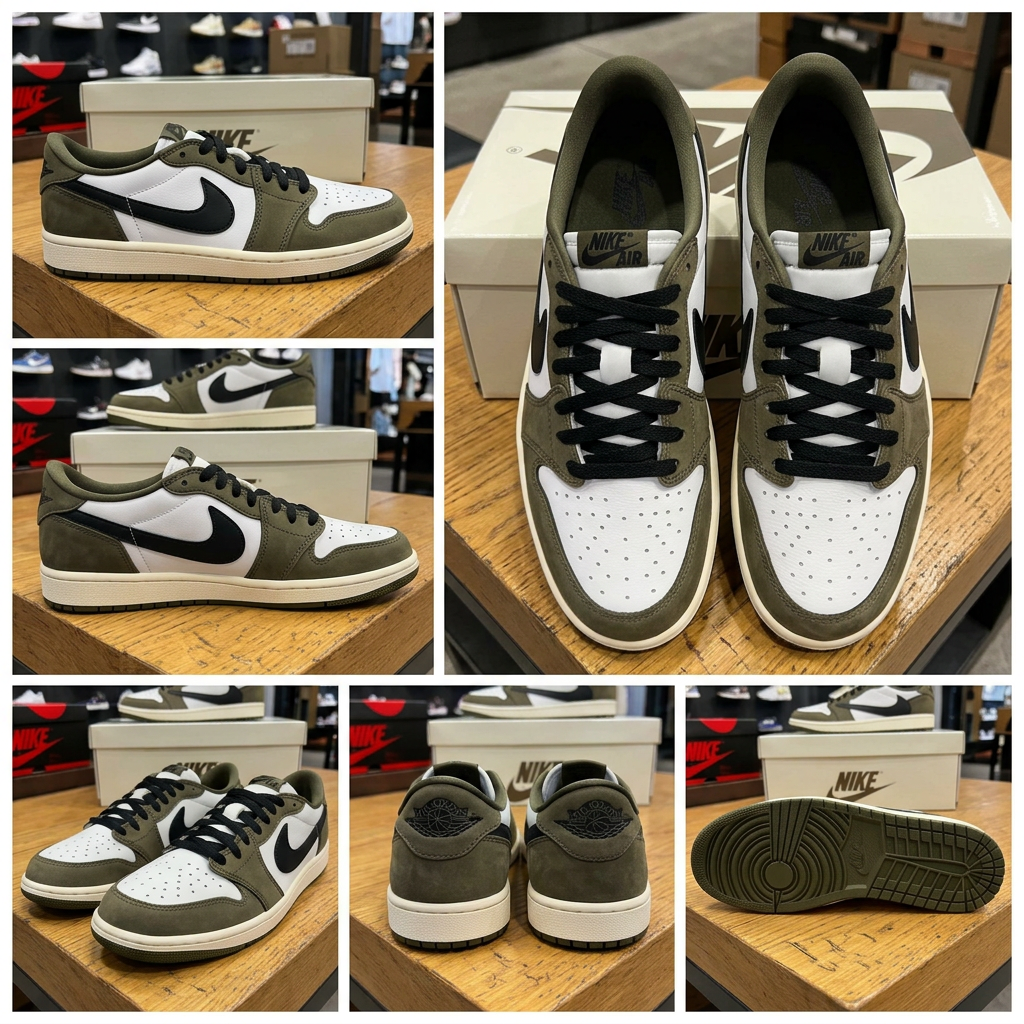 Ảnh thực tế tại ULA - Nike - Giày Thời Trang Nam Air Jordan 1 Low OG Medium Olive and Summit White