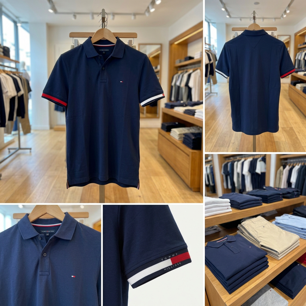 Ảnh thực tế tại ULA - Tommy Hilfiger - Áo Thun Có Cổ Nam RWB Cuff Liquid Cotton Slim Polo