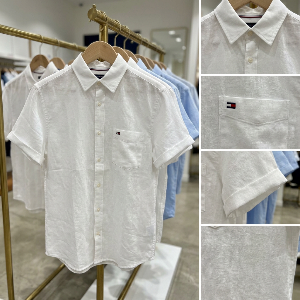Ảnh thực tế tại ULA - Tommy Hilfiger - Áo Sơ Mi Nữ Essential Linen Short Sleeve Shirt