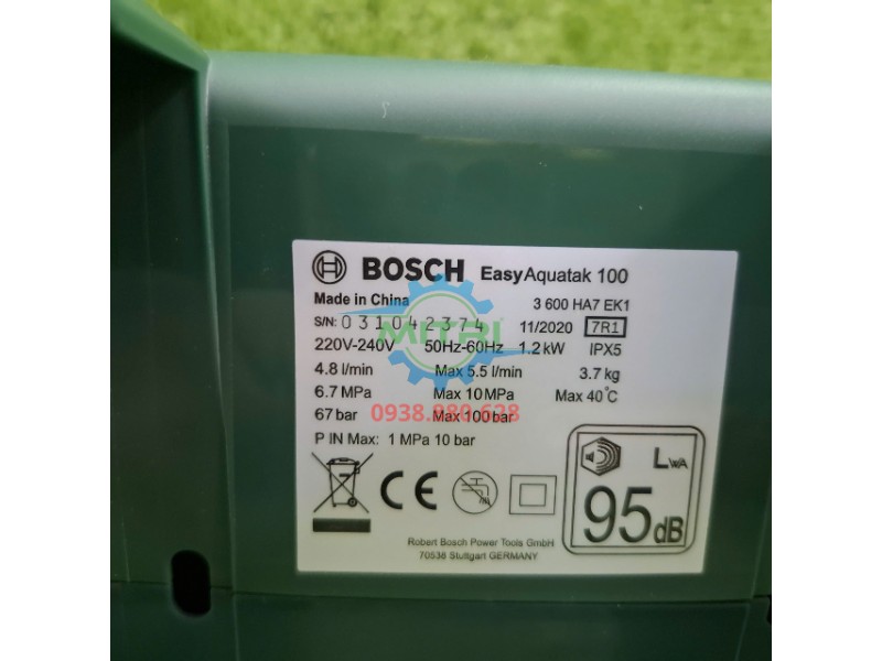 Thông số kỹ thuật in trên thân máy Bosch EasyAquatak 100 chính hãng