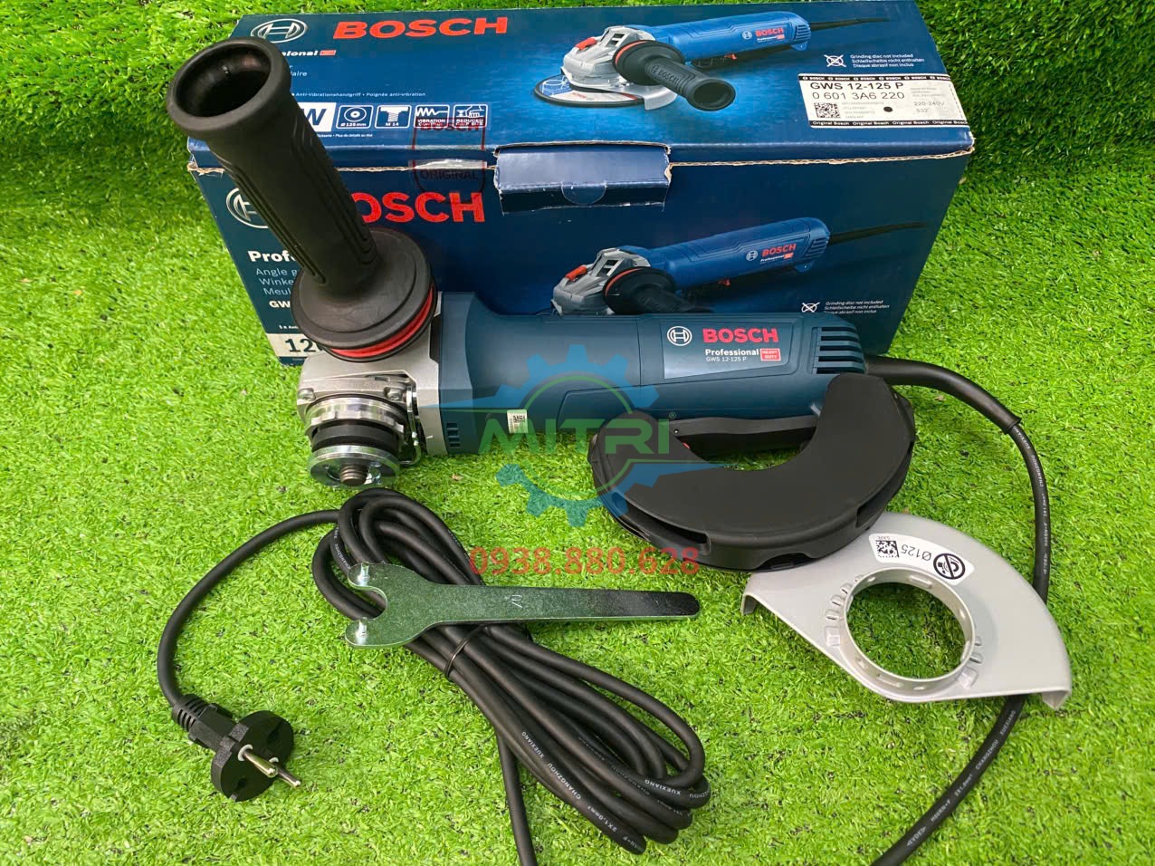 Bosch GWS 12-125 P kèm hộp dây nguồn tay cầm phụ và phụ kiện chính hãng