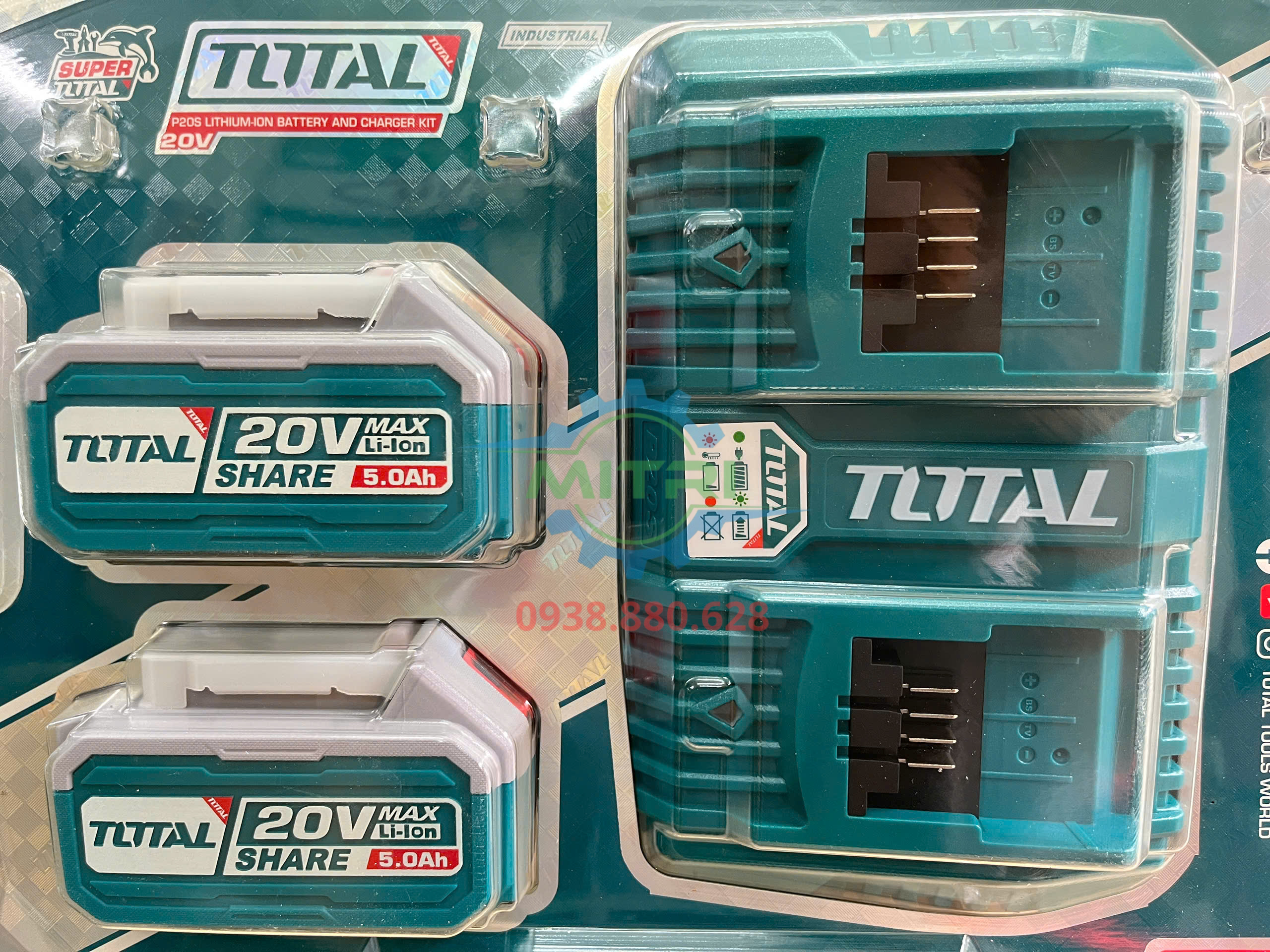 Combo 2 pin 20V 5.0Ah và sạc nhanh 2 cổng 4A Total