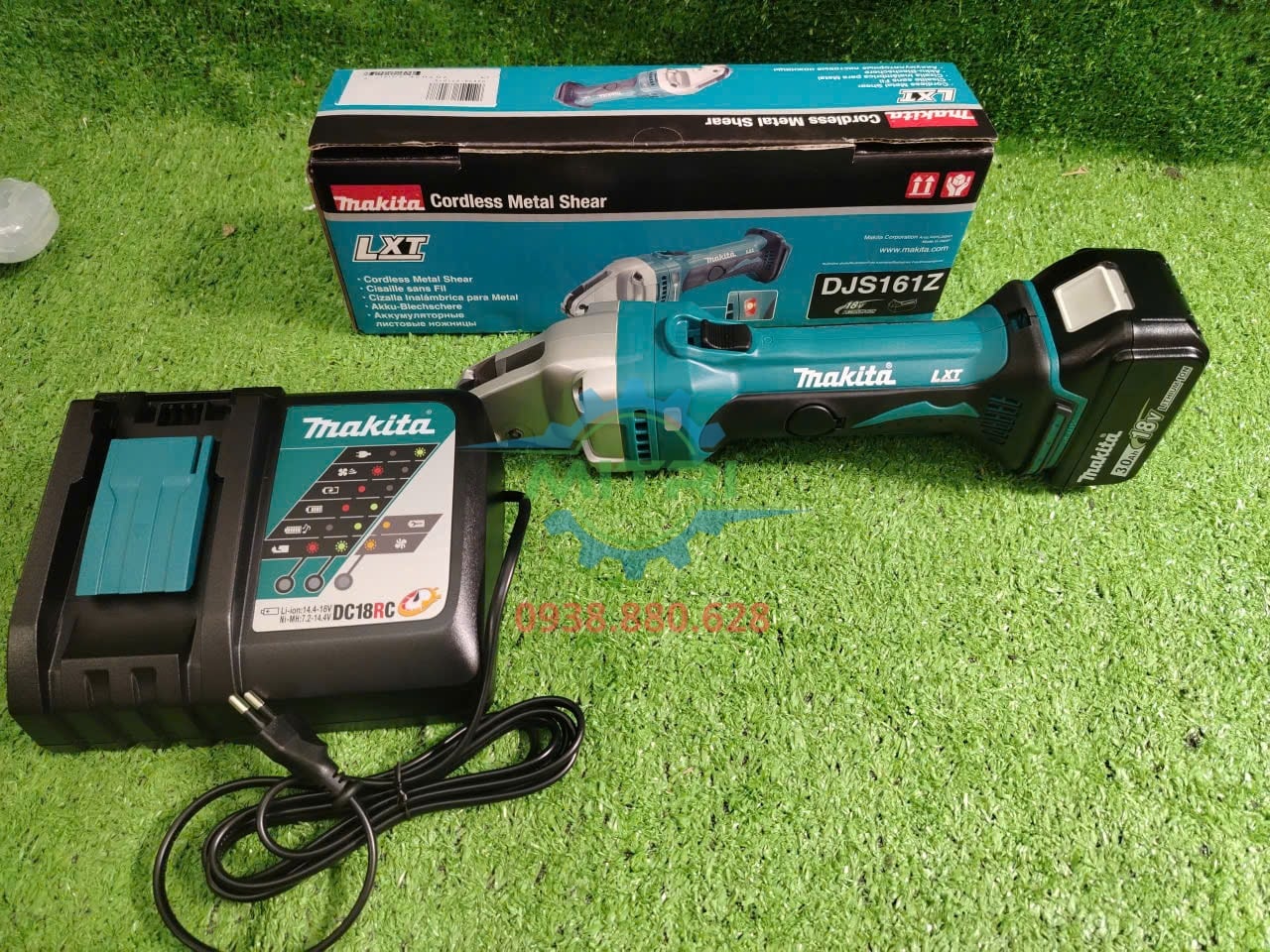 Máy cắt kim loại Makita DJS161Z đầy đủ phụ kiện khóa lục giác và thước canh