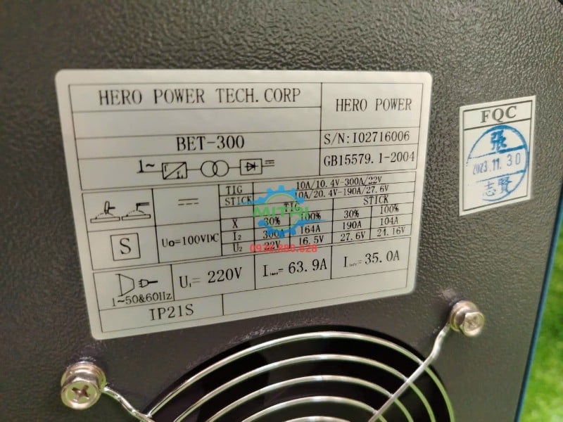 Tem thông số kỹ thuật Hero BET-300